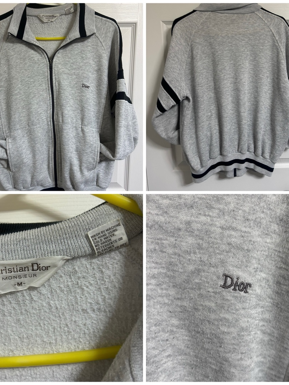 Dior Light Gray Men’s Zip-Up Track Jacket with Black Trim